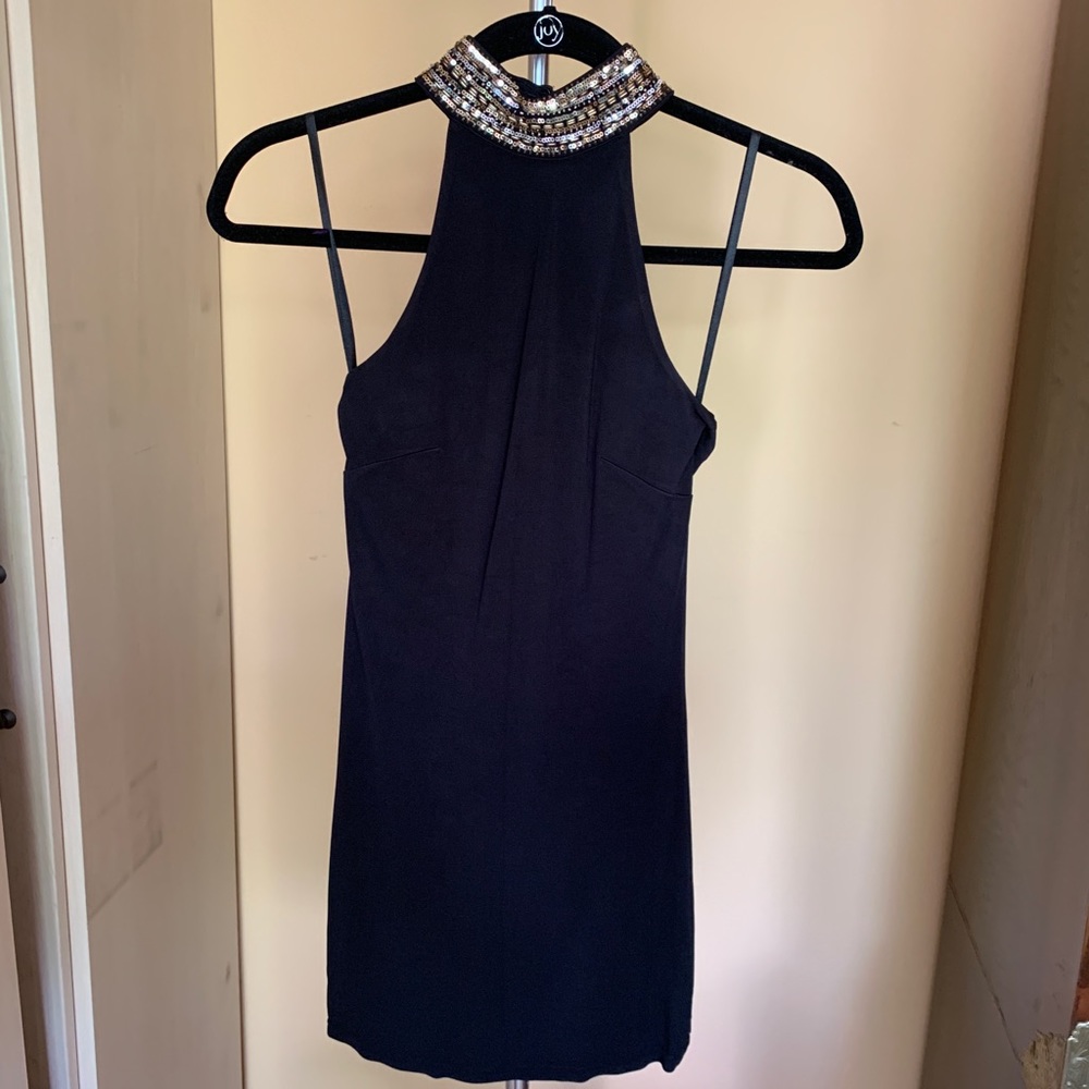 Bebe Embellished High Neck Bodycon Dress